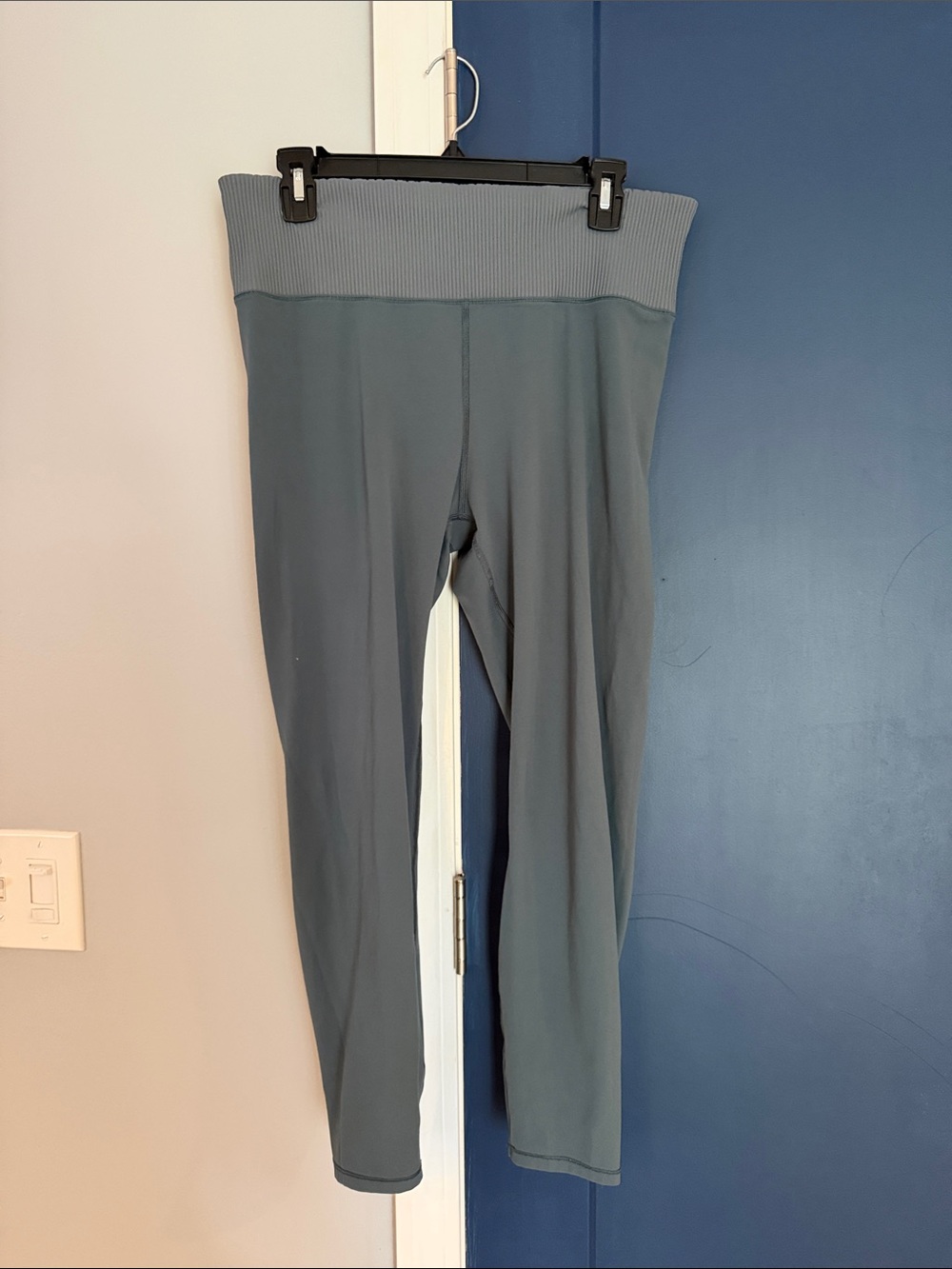 Vuori Slate-Blue High-Waist Ribbed Waistband Leggings